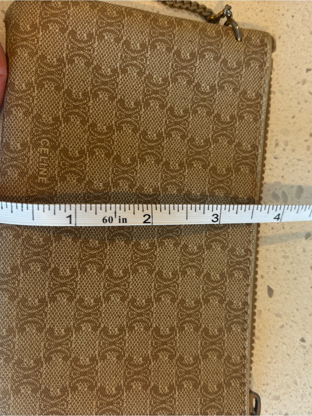Celine Tan Monogram Canvas Wristlet with Chain Strap - Picture 8 of 9